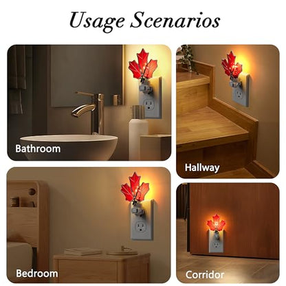 Stained Glass Maple Leaf Night Lights Plug in for Home,7W Warm Light - color: Brown Maple Leaf
