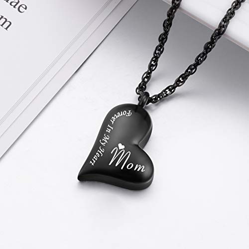 XIUDA Urn Necklace for Ashes Forever in My Heart Pendant Cremation Necklace Stainless Steel Ashes Jewelry for Dad Mom Papa Husband Wife - color: Black-Mom