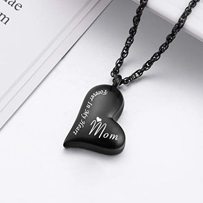 XIUDA Urn Necklace for Ashes Forever in My Heart Pendant Cremation Necklace Stainless Steel Ashes Jewelry for Dad Mom Papa Husband Wife - color: Black-Mom