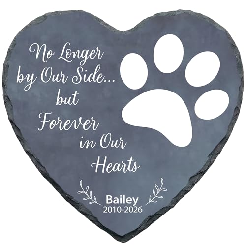 Personalized Dog Memorial Stone, No Longer by Our Side Heart Paw Print Plaque, Pet Loss Gift for Dogs Stone (S-002) - color: S-002
