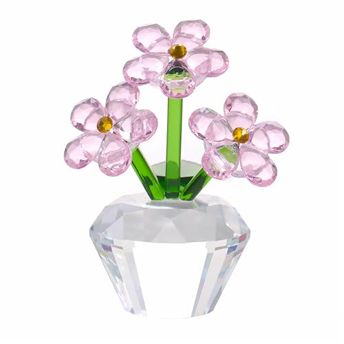 Qianwei Pink Forget Me Not Crystal Flowers - Sympathy Glass Flowers Collectible Figurines Decor Paperweight Ornament Home Office Table Desk Decorations - color: Pink