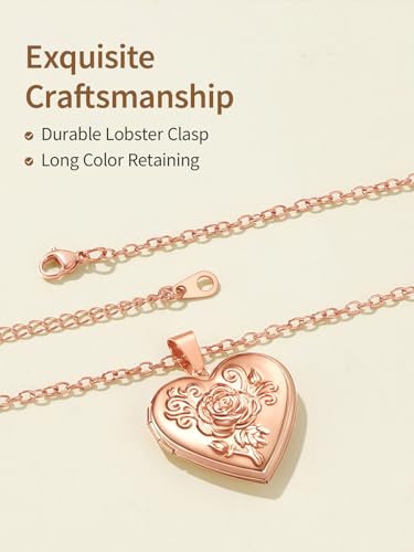 FindChic Locket Necklace for Women Custom Photo Memorial Gifts Multi-Shaped - color: Rose-Embossed Heart