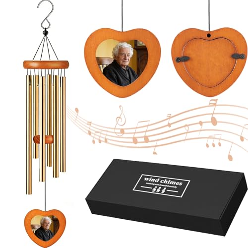 AVEKI Memorial Wind Chimes Outdoor with Angel, 36 Inch Sympathy Gifts or Loss of Loved One, Sympathy Wind Chimes for Mother Father Husband Condolence Remembrance (Heart Photo Frame - Gold) - color: Heart Photo Frame - Gold