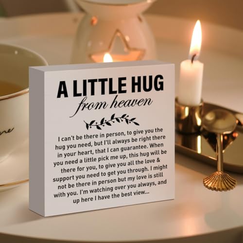Memorial Sympathy Gifts for Loss of Son Daughter Loved One, Sympathy Gifts for Mom Dad Loss of Infant Baby Child Remembrance Bereavement Condolence Gifts Wooden Sign, A Letter Hug From Heaven - color: White-A