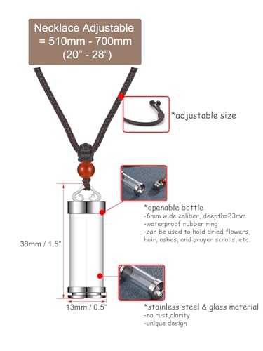 Zysta Cremation Urn Necklace for Ashes Stainless Steel Lucky Clouds Glass Cylinder Urn Necklace Openable Vial Tube Container Memorial Locket Pendant Keepsake Jewelry for Human Pet Ashes