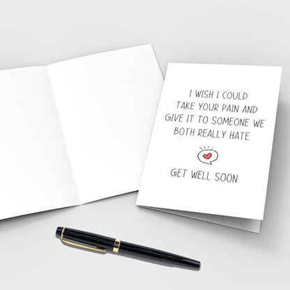 Qiliji Funny Get Well Card for Men Women, Humorous Sympathy Card for Him Her, Encouragement Card, Get Well Soon Gifts, Give Your Pain to Someone We Both Really Hate - color: Get Well