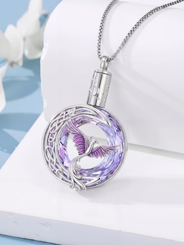TOUPOP Phoenix Urn Necklace Cremation Jewelry for Ashes 925 Sterling Silver Crystal Phoenix Pendant with Funnel Filler Memorial Jewelry Gifts for Women - color: 02-Purple Phoenix