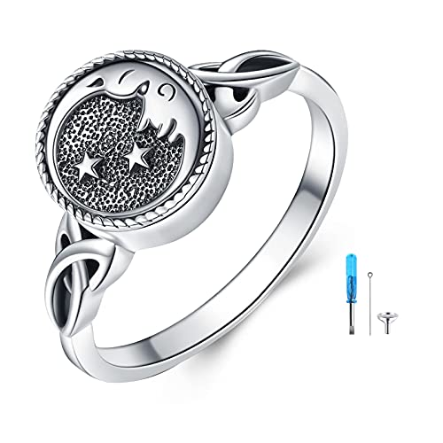 YAFEINI Moon and Star Urn Ring for Ashes Sterling Silver Abalone Shell Memorial Keepsake Rings Cremation Jewelry for Women - style: urn ring