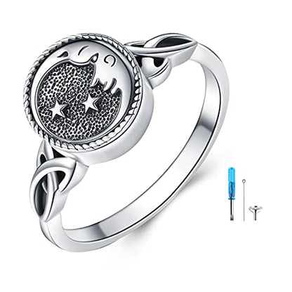 YAFEINI Moon and Star Urn Ring for Ashes Sterling Silver Abalone Shell Memorial Keepsake Rings Cremation Jewelry for Women - style: urn ring