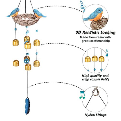Taman Bird Wind Chimes, Metal Bells Windchimes Outdoor Garden Gifts | 27.5 Inch Blue Bird Wind Chimes for Outside, 9 Bronze Bells, Soothing Sounds, Bird Garden Decor, Gifts for Women - size: Nest