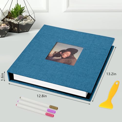 Zesthouse Large 18In Photo Album Self Adhesive 60 Pages, 3-Ring Scrapbook Albums Holds 8x10 5x7 4x6 Photos, DIY Magnetic Picture Book with Writing Space, Gift for Family Wedding Baby - color: Black Blue, size: 13.2"x12.8"/White 60 Pages