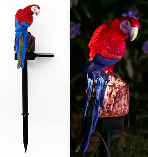 Resin Parrot Outdoor Decor Garden Solar Light Cute Figurine Animal Stakes - color: Parrot Red