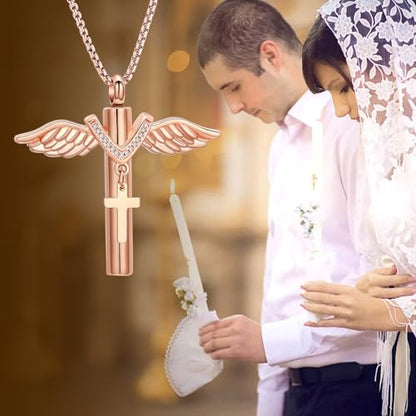 Oinsi Black Cross Urn Necklace For Ashes Of Loved Ones With Birthstone Always In My Heart Cremation Jewelry Keepsake Pendant Women Men - color: Z-Rose Gold