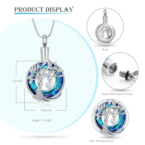 Hearbeingt Teardrop Urn Necklaces for Ashes Tree of Life Memorial Locket - color: Tree of Life-Silver