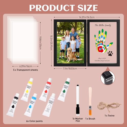 Family Handprint Kit, DIY Baby Hand and Footprint Handmade Keepsake Wooden Frame, Family Gifts with 6 Non-Toxic Baby-Safe Paint, Ideas Gift for New Parents, Grandparents, Father's Day, Mother's Day - color: Black, size: 5 Pages Acrylic Boards