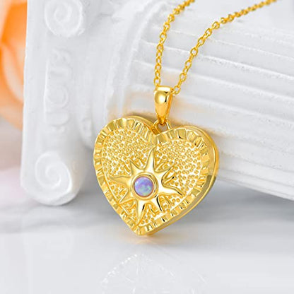 SOULMEET 10K 14K 18K Solid Gold Personalized Sunflower/Starburst/Cross/Rose/Lotus/Butterfly/Turtle/Celtic/Bee Heart Locket Necklace That Holds Picture Gift Choice - style: B2-Starburst gold locket only