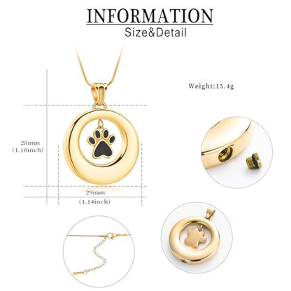 Dog Paws Cremation Jewelry Pet/Cat/Dog Paws Urn Necklaces for Ashes Stainless Steel Pet Ashes Holder Memorial Keepsakes Locket Pendant Jewelry for Men Women - color: Gold