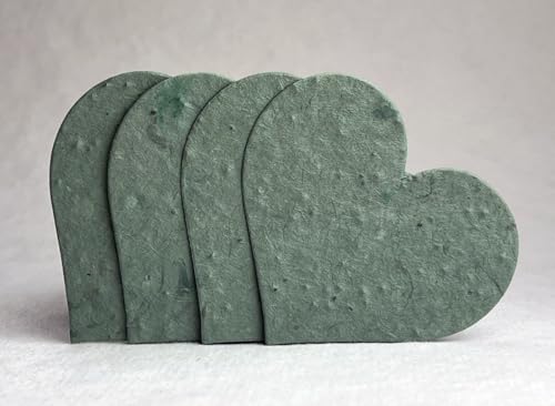 Of The Earth Handmade Paper - Wildflower Seed Paper Large Hearts - Recycled Flower Petals - Bulk Set of 100 (14s Green Lotka) - color: 14s Green Lotka