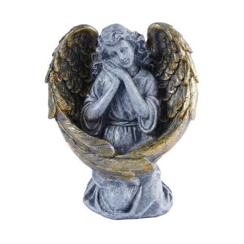 Angel Wings Memorial Gifts Garden Statue Antique Gray Resin Guardian Angel for Cemetery and Garden Memorial Space Weatherproof Freestanding Remembrance Decor - color: Pray