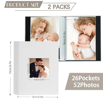 Artmag Mini Photo Album 4x6 50 Pockets 2 Pack, Linen Cover with Front Window Album Each Holds 52 Vertical Photos for Family Wedding Baby Children (White) - color: White, size: 50 Pockets/2PKS