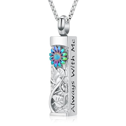 Sunflower Urn Necklace for Ashes Cylinder Ashes Pendant Flower Celtic Cremation Jewelry Keepsake Urn Pendant Vial Memorial Jewelry for Ashes for Women Men Always with Me - color: Rainbow