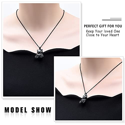 shajwo Teddy Bear Cremation Urn Necklace for Women Men | Stainless Steel Heart Memorial Urn Keepsake Locket Pendant Ash Holder - color: Teddy Bear- Black