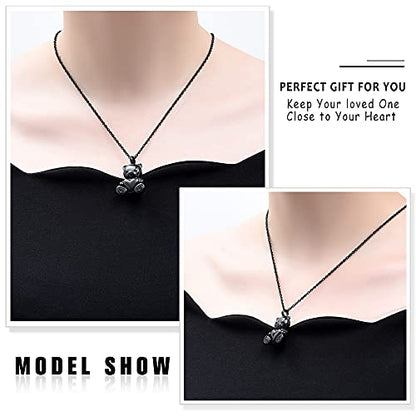 shajwo Teddy Bear Cremation Urn Necklace for Women Men | Stainless Steel Heart Memorial Urn Keepsake Locket Pendant Ash Holder - color: Teddy Bear- Black