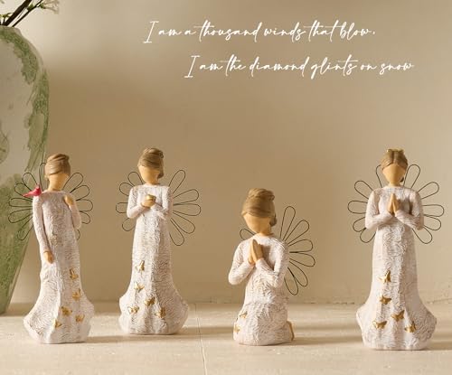 4 Piece Set Sympathy Angel Figurines for Loss of Loved Ones Angel Statues | Home Decor Serenity Prayer Grieving Remembrance Bereavement Gifts for Women Resin Sculpted Hand-Painted Figure Prayer Hands - style: Sympathy Angle Set