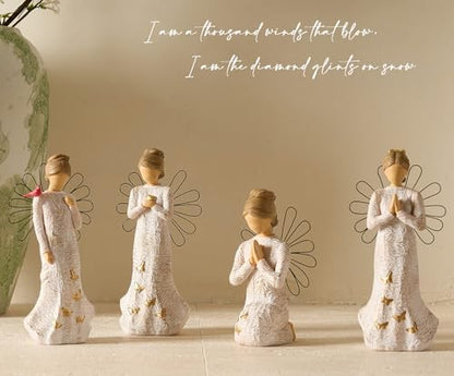 4 Piece Set Sympathy Angel Figurines for Loss of Loved Ones Angel Statues | Home Decor Serenity Prayer Grieving Remembrance Bereavement Gifts for Women Resin Sculpted Hand-Painted Figure Prayer Hands - style: Sympathy Angle Set