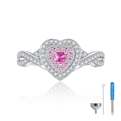 Sariel Teardrop Cremation Ring for Ashes - 925 Sterling Silver Urn Keepake Rings Memorial Jewelry for Women - color: Heart (Red)