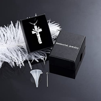 Forever in My Heart Birthstone Personalized Double Cross Urn Pendant Cremation Jewelry for Ashes Cross Ashes Keepsake - color: Silver-White