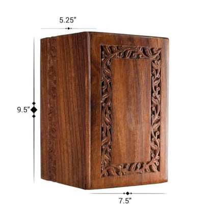 SOULURNS Border Engraved Wooden Urn for Human Ashes - Rosewood Cremation Urn for Adult Male or Female (Fits 250 Lbs) - size: Fits 250 Lbs