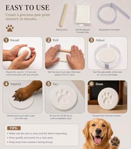 Pet Memorial Shadow Box, Rustic Solid Wood Keepsake Frame with Paw Print Kit, Fur Keepsake Jar & Collar Hook, Sympathy Gift for Dog & Cat Loss, Tabletop or Wall Display