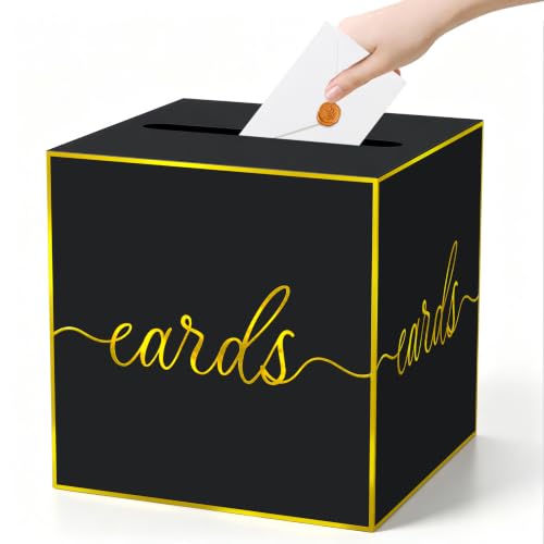 Black and Gold Foil Card Box for Birthday Parties, Graduation and Wedding - color: Black Gold