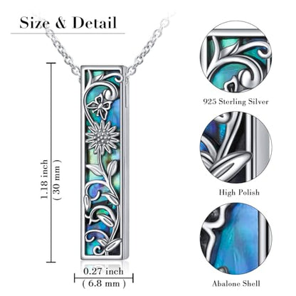 925 Sterling Silver Urn Necklaces for Women Claddagh/Angel Wings/Guitar/Butterfly/Tree of Life Ashes Memorial for Loss Keepsake Jewelry Present Easter Day of the Dead - style: Sunflower