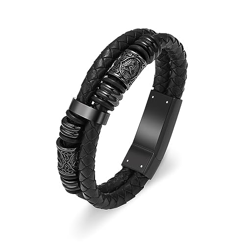 Hearbeingt Memorial Urn Bracelet for Ashes Leather Cremation Jewelry - color: Black 24cm