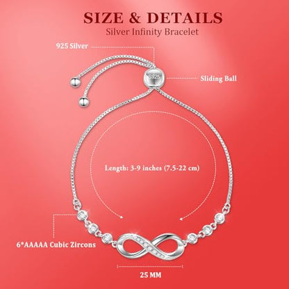 J.Fée Infinity Heart Bracelets for Women with 5A Cubic Zirconia, 925 Silver Bracelets for Women Adjustable Womens Bracelet Jewelry for Wife Girlfriend Her - color: Infinite Love#9