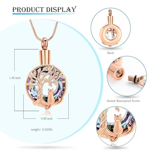 zeqingjw Cat Cremation Jewelry Urn Necklace for Ashes for Pet,Funeral Ashes Keepsake Urn Necklace Pendant Memorial Jewellery - color: Rose Gold-Purple