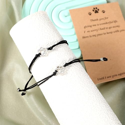 Gjinxi Cat Memorial 2PCs Gifts for Loss of Cat Pet Paw Bracelet for Women Men for Cat Passing Away Gifts for Cat Lovers Bereavement Gifts for Cat Lover Memory Gifts Loss of Furry Friend Sympathy Gift