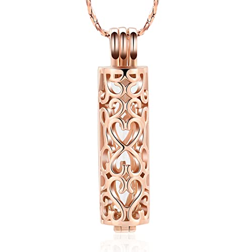 Imrsanl Cremation Jewelry Urn Necklace for Ashes Pendant with Hollow Glass Vial Cylinder Cremation Keepsake Memorial Lockets Ashes Holder for Women Men Pet - color: Rose Gold