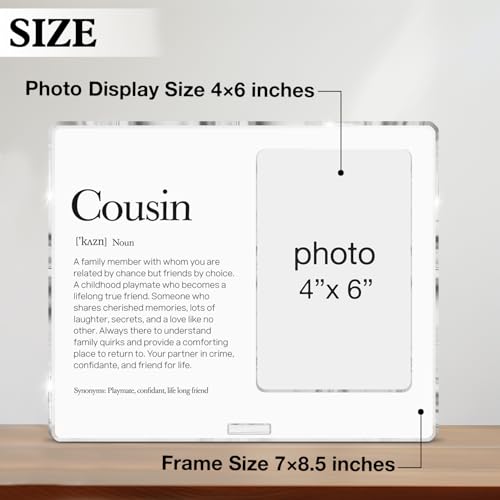 Cousins Picture Frame Cousin Gifts for Women Men Kids Boys Girls Birthday Christmas End of Year, Cousin Definition Acrylic Picture Frames 4 x 6 Inches Photo - color: D-Cousin
