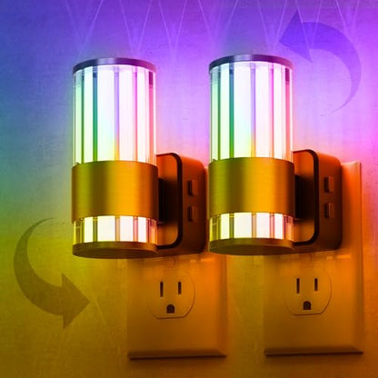 L LOHAS LED Night Light, Night Lights Plug into Wall, 2 Pack 10-Color RGB - color: Gold Ring-Stripe RGB, size: 2 Pack