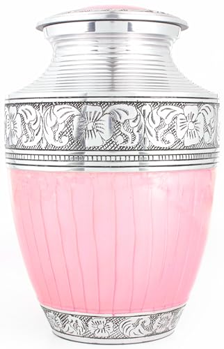 Alpha Living Home Cremation Urn for Human Ashes, 200+ cu in, Pink Silver - color: Pastel Silver, size: Hand Engraved