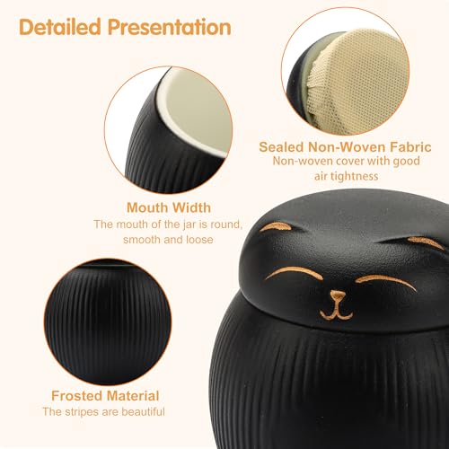 Ceramic Cat Urn for Ashes - Pet Memorial Box with Secure Lid - color: Black