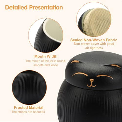 Ceramic Cat Urn for Ashes - Pet Memorial Box with Secure Lid - color: Black