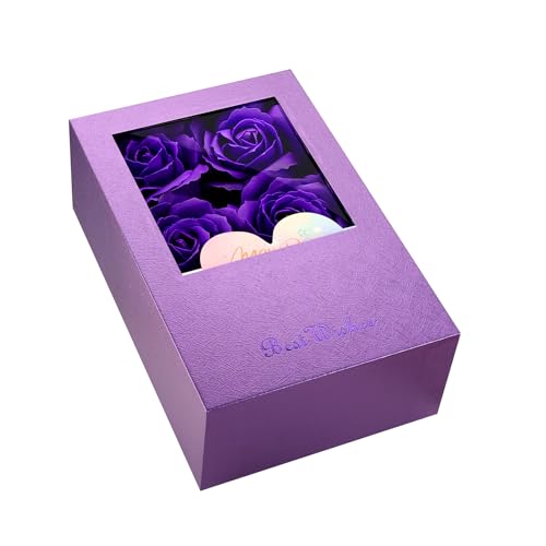 Money Box for Cash Gift Pull, Money Gift Boxes for Cash on Birthday, Christmas, Graduation, Mother's Day, for Husband, Wife, Girlfriend, Mother With Soap Rose Flower and Greeting Cards - Purple - color: Purple