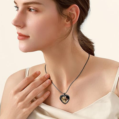 Oinsi Cremation Locket Necklace For Ashes Of Loved One Carry Photo Glass Memorial Urn Jewelry 316L Stainless Steel Keepsake Gifts - color: B-Black