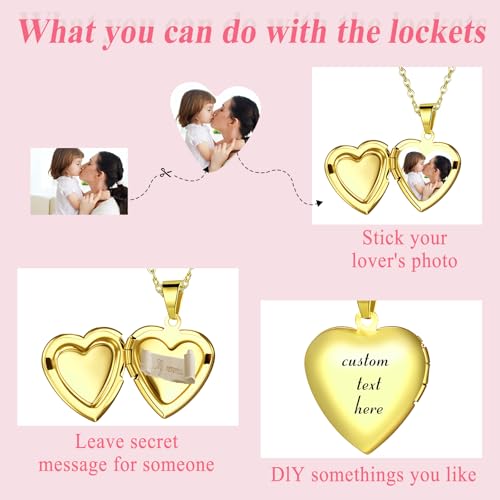 OIDEA Locket Necklace for Women: Gold Photo Lockets that Hold Picture Stainless Steel Necklace with Picture Inside Birthday Mothers Day Jewelry Gifts for Womens - color: heart- gold custom