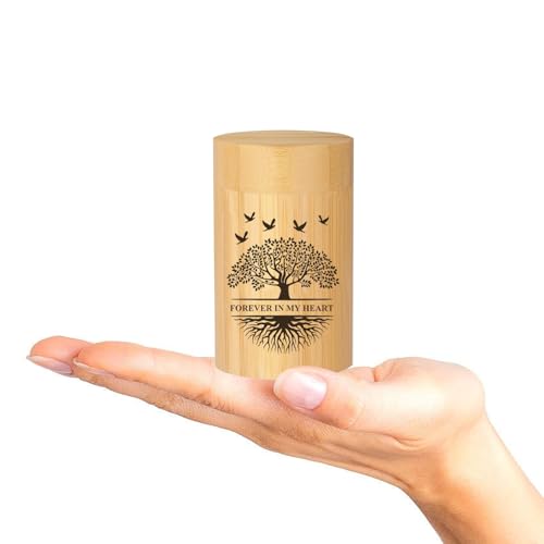RIPFEVURN Small Urns for Human Ashes Keepsake 3 Inch Tree of Life Mini Cremation Urns for Ashes Adult Female Male Bamboo Scattering Tubes Urns for Ashes Holder for Women Men