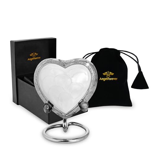 White Heart Keepsake Urn for Human Ashes – Handcrafted Brass Mini Urn with Stand, Velvet Bag & Gift Box – Enamel-Coated Small Memorial Urn for Baby, Pet or Loved One – Decorative Funeral Keepsake